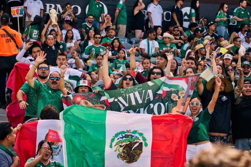 Fans at the adidas Home of Soccer World Cup watch party at BMO Stadium in Los Angeles