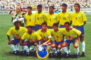 The Brazil national team at the 1994 World Cup, with eight players wearing Nike Tiempo football boots