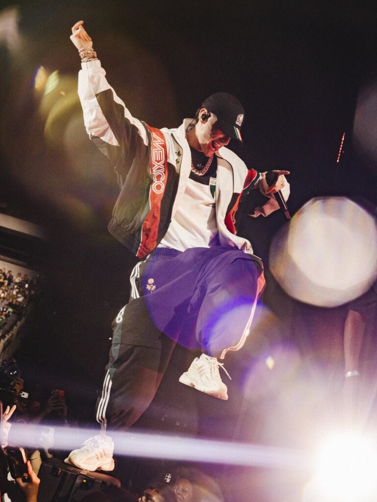 Peso Pluma performing at the adidas Home of Soccer celebration at BMO Stadium in Los Angeles