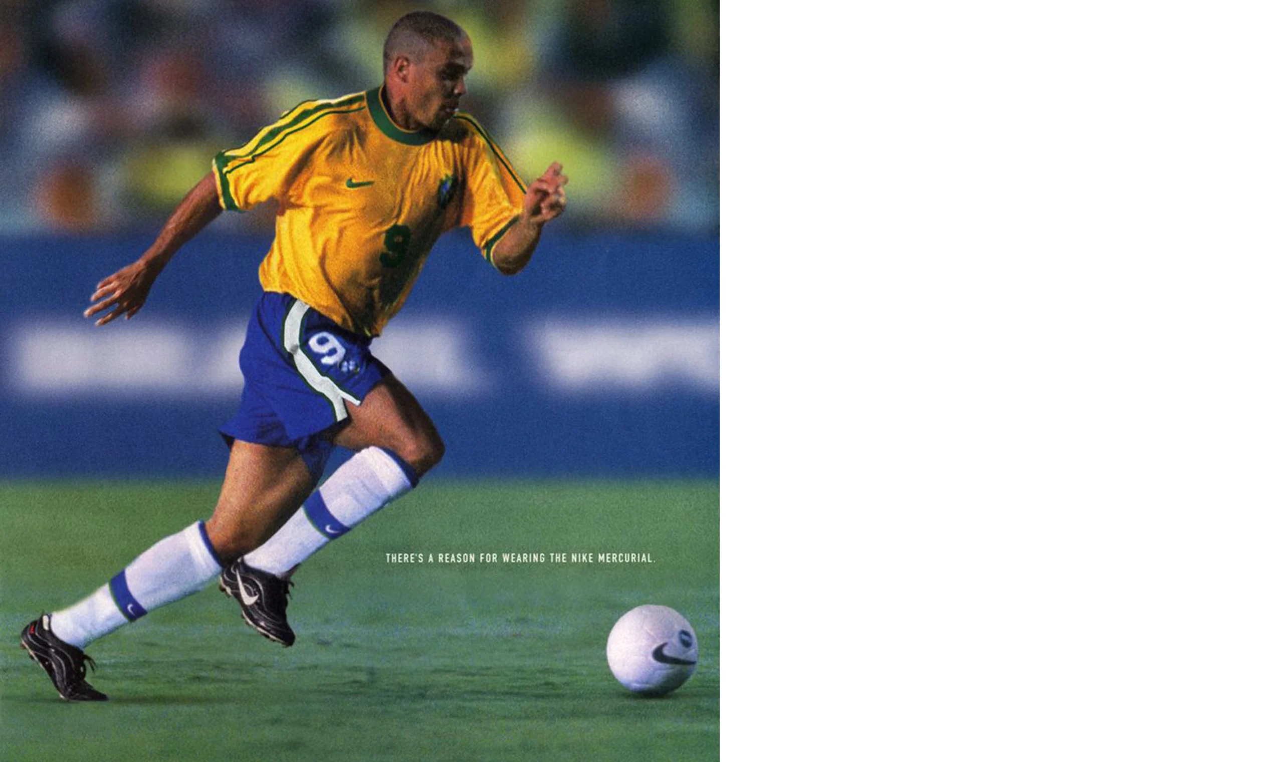 Nike advertisement featuring Ronaldo and the original Nike Mercurial R9 football boot