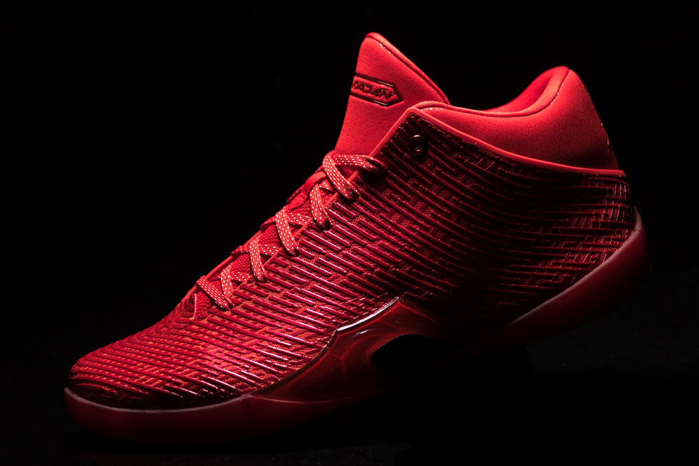 Air Jordan 41 Ruby lateral side view showing the tonal red nano print mesh upper