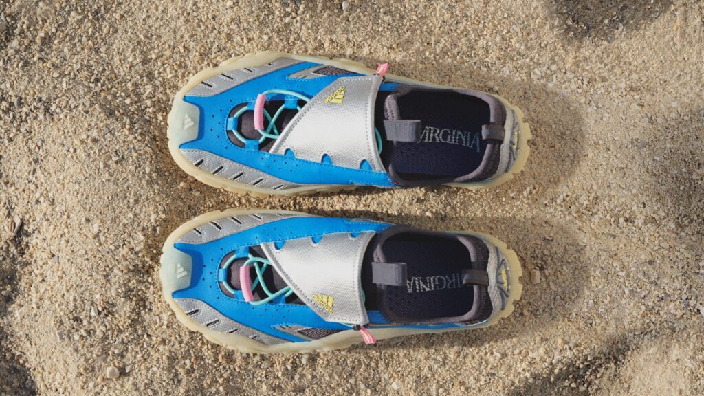 adidas Originals x Pharrell Williams VIRGINIA Watermoc showing the neoprene U-throat and bungee lacing