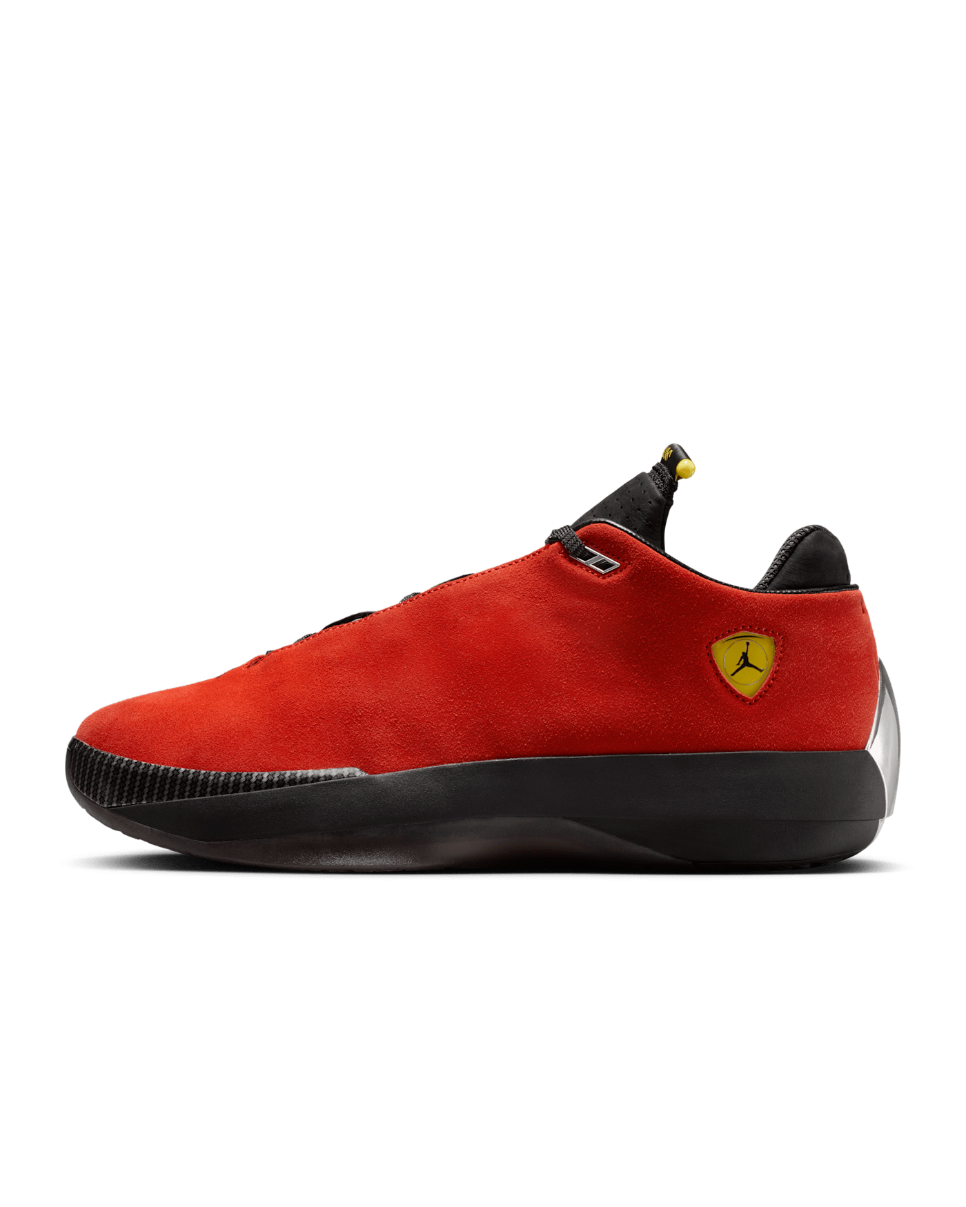 Air Jordan 40 14 in Challenge Red suede, lateral view
