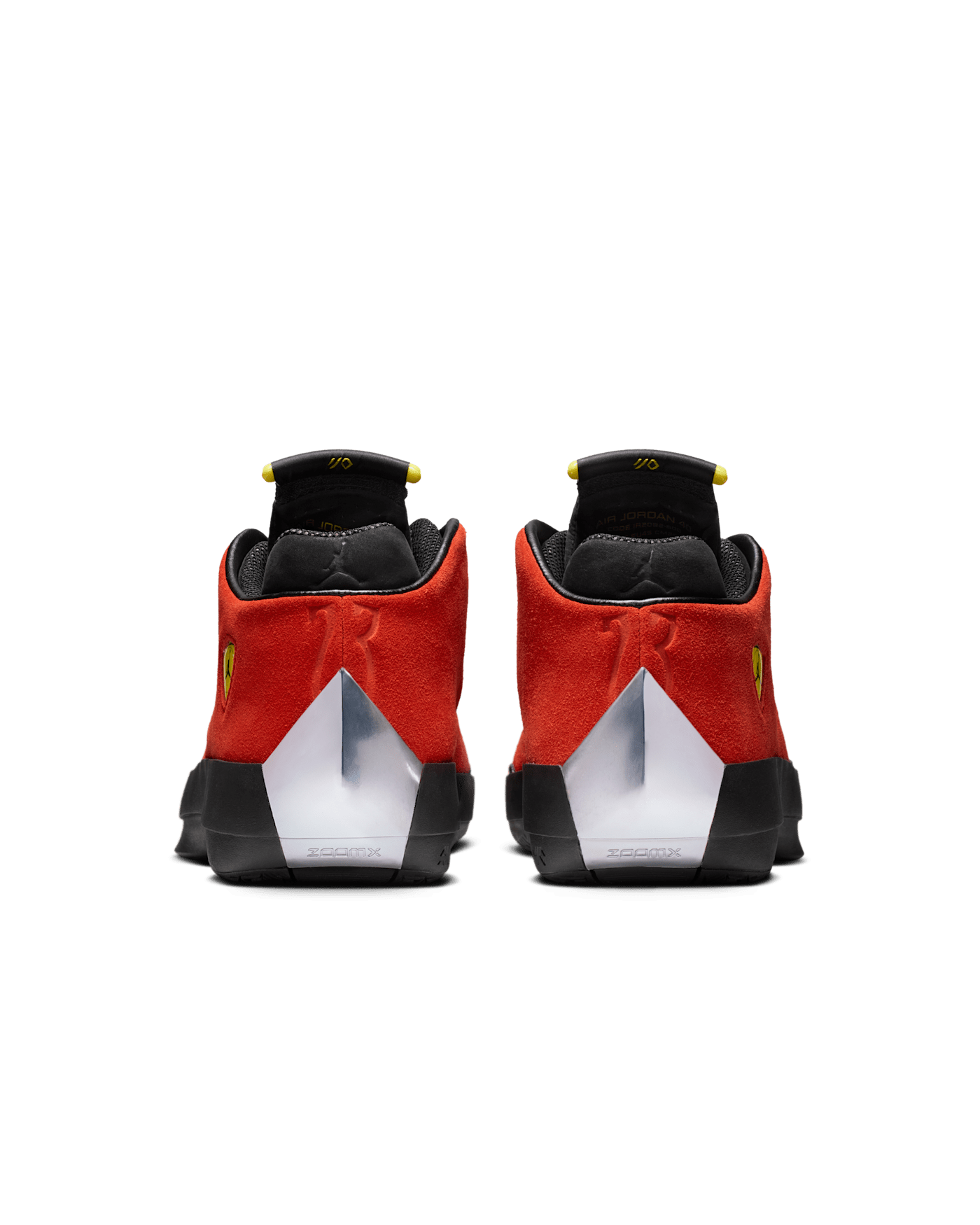 Air Jordan 40 14 Challenge Red pair showing the chrome heel wedge