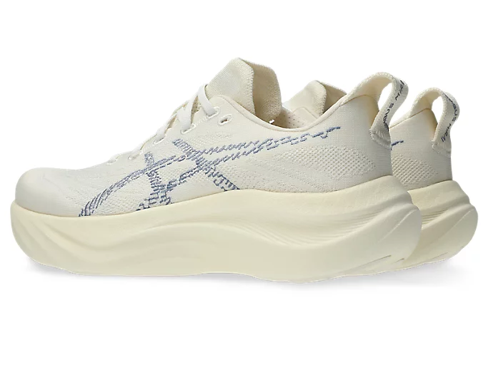 ASICS Nimbus Mirai 2 in Cream and Calm Indigo on its FF BLAST MIRAI sugarcane-based midsole