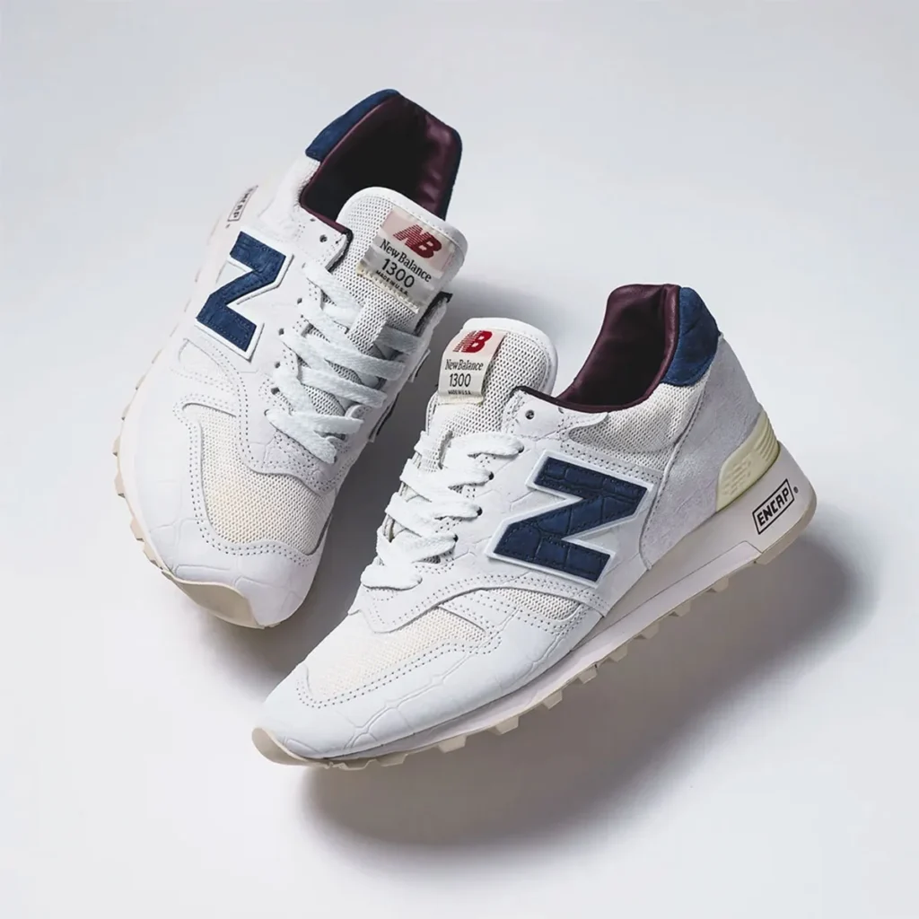 New Balance 1300 Sea Salt with croc-embossed pigskin overlays and Blue Oyster N logo, style U1300SS