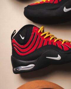 Nike Air Bakin High SP visible Max Air heel unit and ribbed red upper