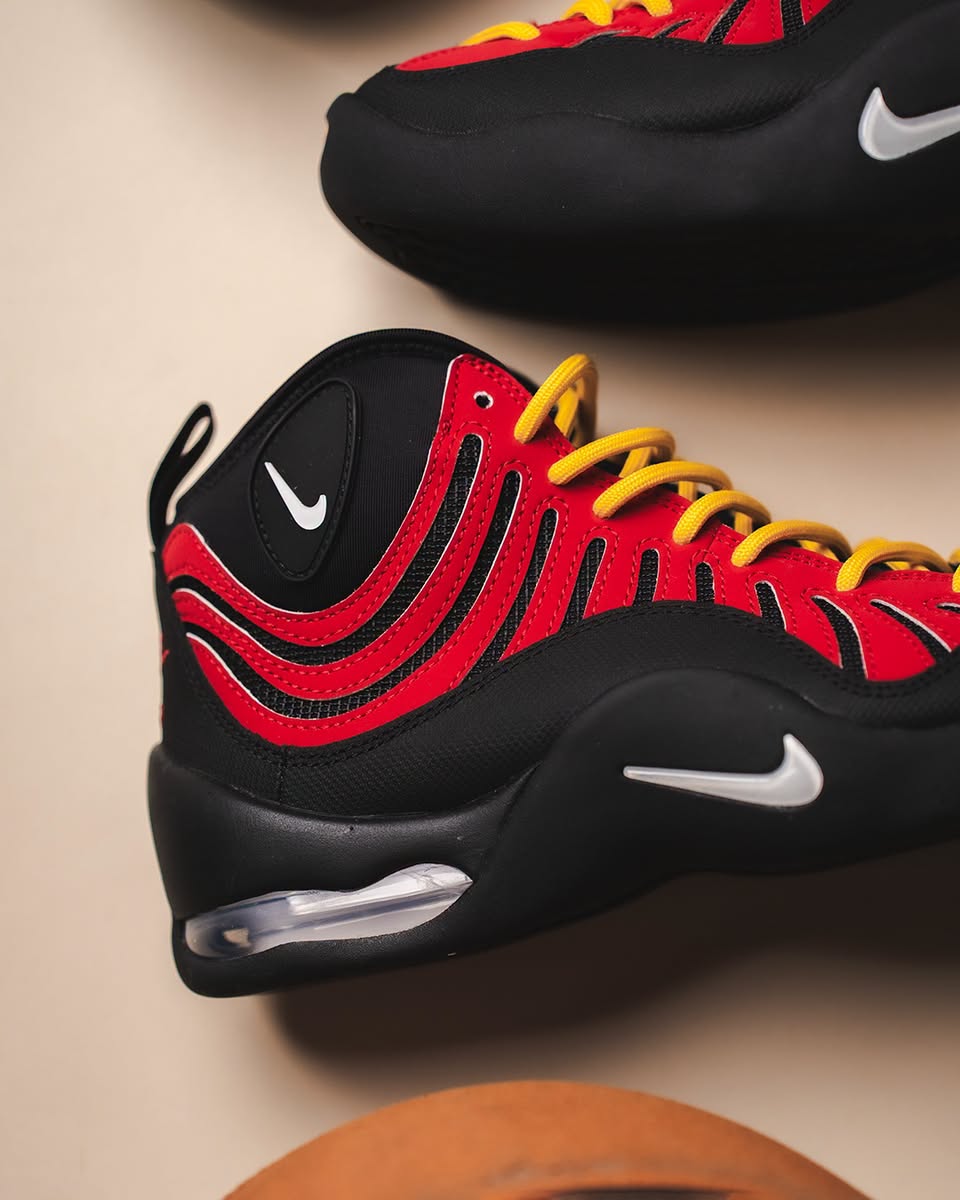 Nike Air Bakin High SP visible Max Air heel unit and ribbed red upper