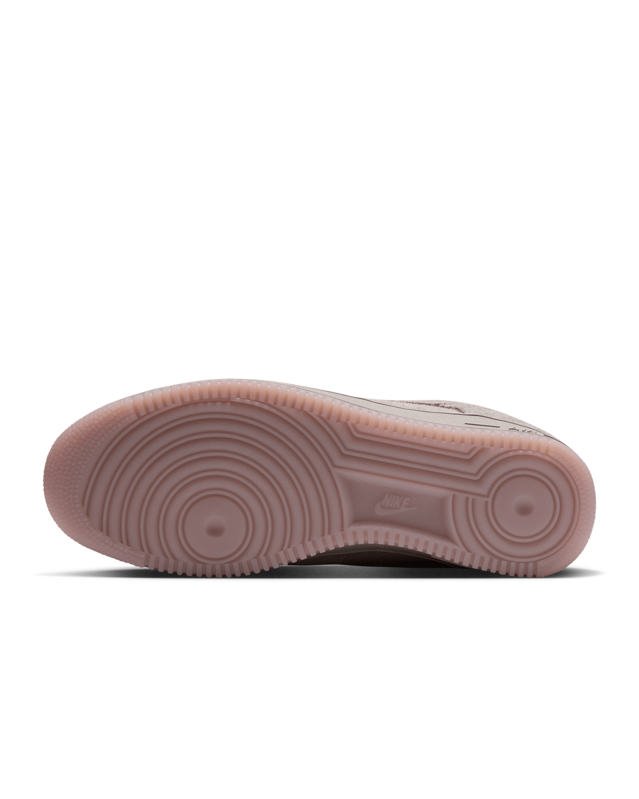 Nike Air Force 1 '01 College Grey and Pink Glaze outsole showing the pink pivot circle tooling