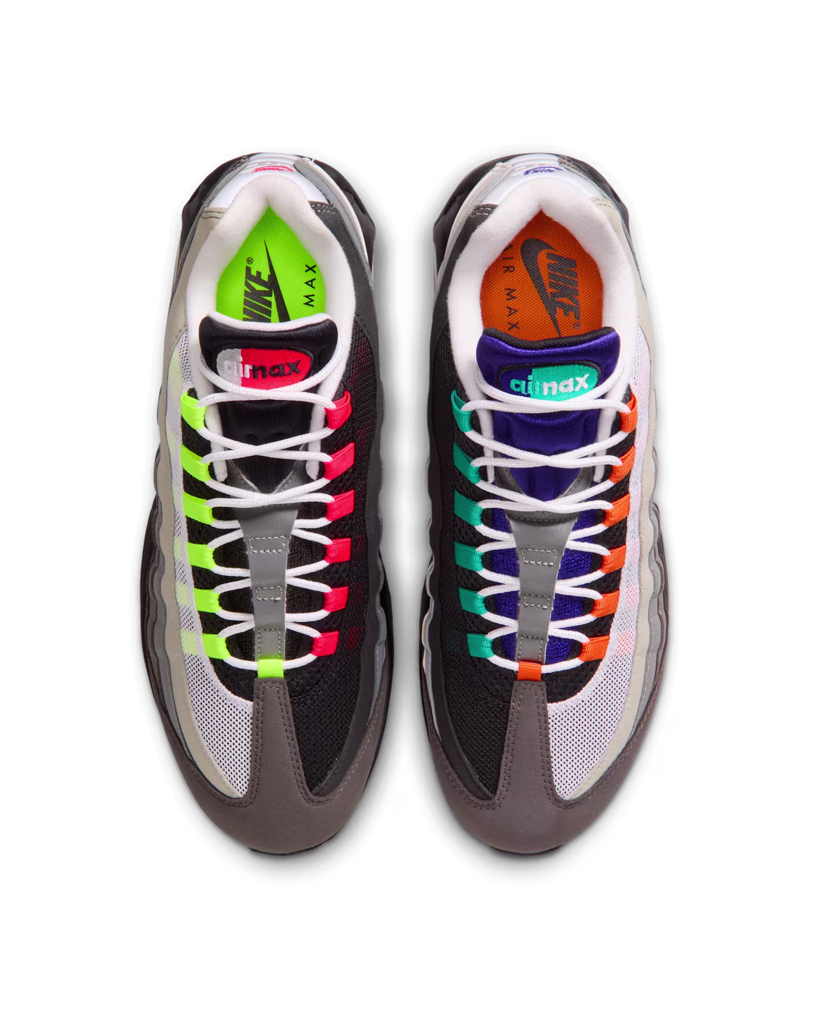 Nike Air Max 95 Big Bubble Greedy pair in White and Medium Ash on the larger Big Bubble heel Air tooling