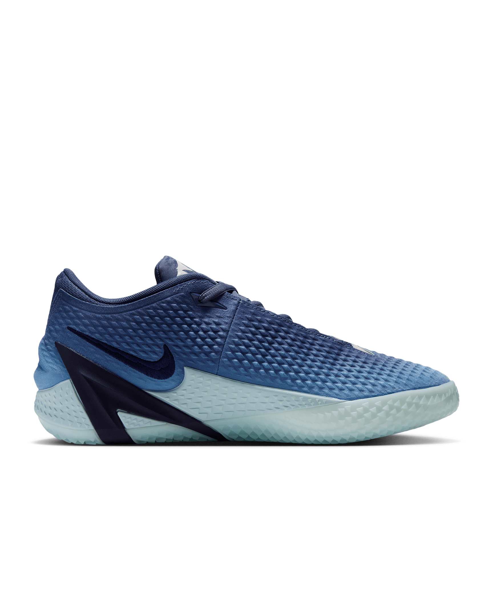 Nike Ja 4 Deep Water angled view showing the blue upper fading into a pale sole