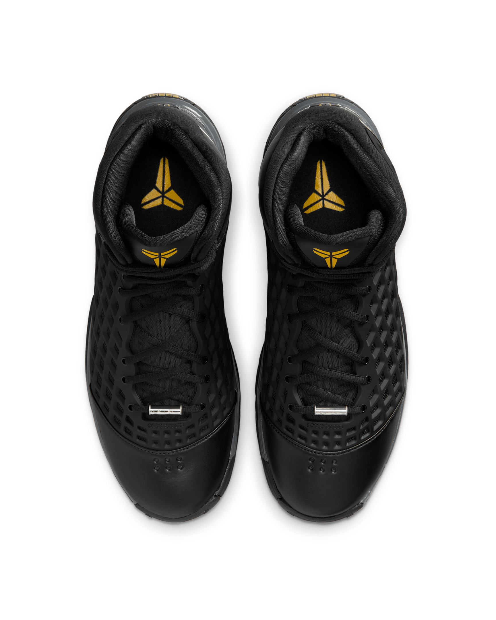 Nike Kobe 3 Protro pair from above with gold sheath logos on the tongues