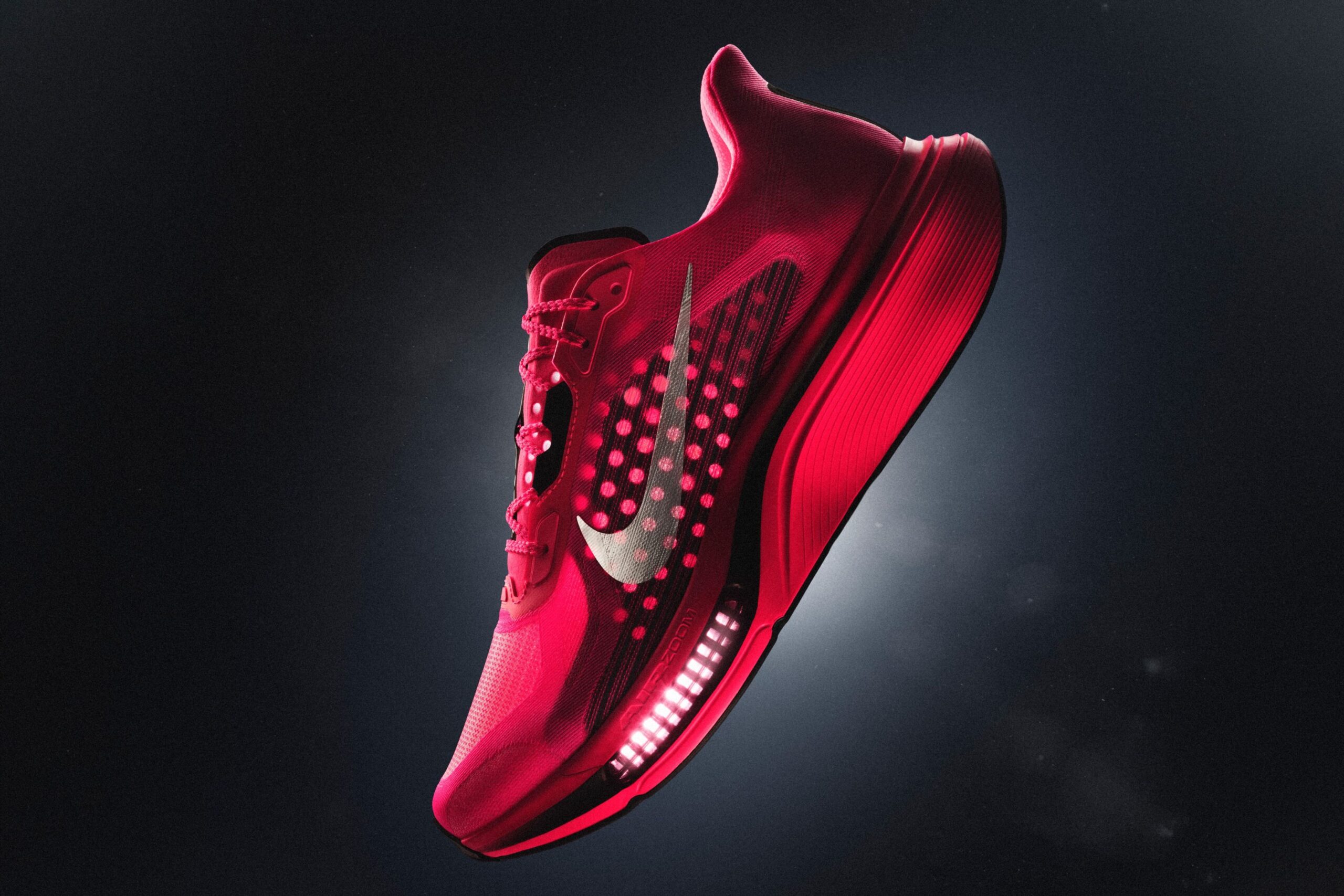 Nike Pegasus Plus 2 tempo trainer with its exposed curved forefoot Air Zoom unit set in a ZoomX midsole
