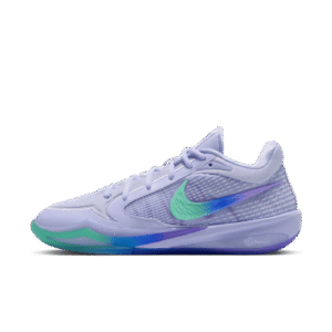 Nike Sabrina 4 Superstition lateral view in pale purple with a green and blue gradient Swoosh, style code IV5266-500