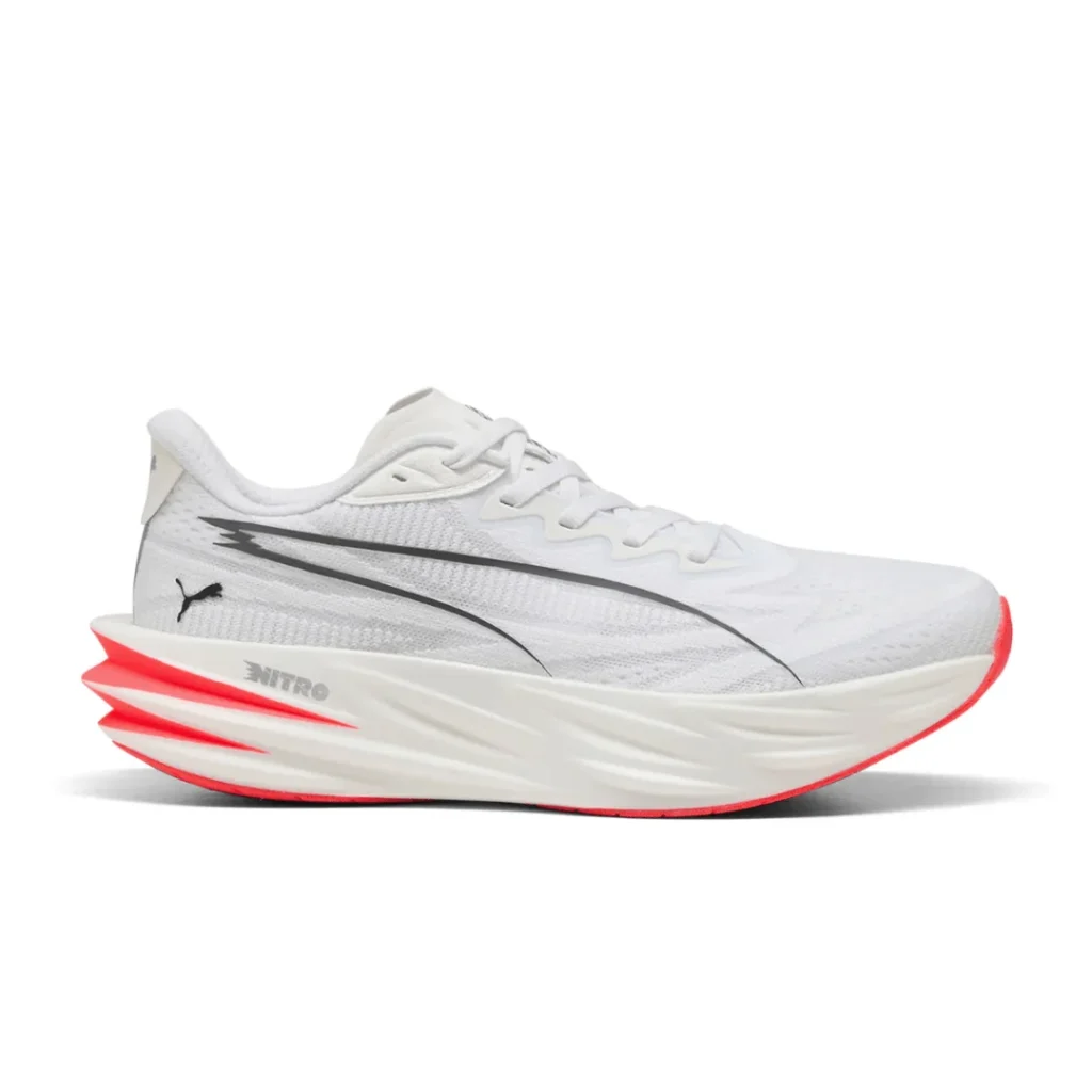 PUMA Deviate Pure NITRO in White, Ultra Red and Silver, style 313905-05