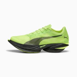 PUMA FAST-R NITRO Elite 3 in the Sunny Lime colorway with a neon green upper and dark speckled outsole