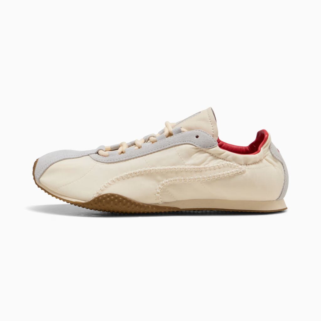 PUMA x Madhappy H-Street in Alpine Snow and Cool Light Gray shown from the lateral side, with a corded double-stitched Formstrip over a cream nylon upper