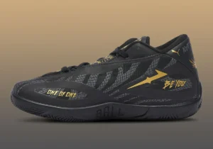 PUMA MB.06 Black and Gold, LaMelo Ball signature with metallic gold tattoo-style graphics