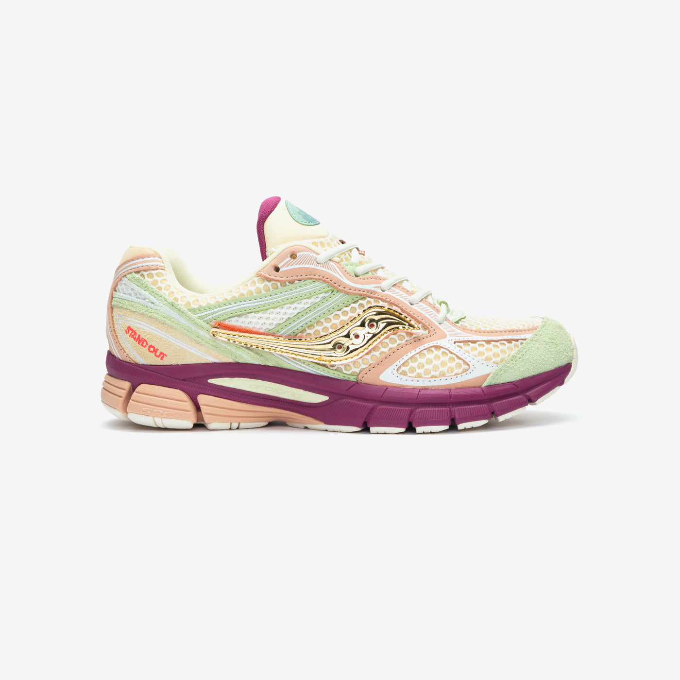 Saucony ProGrid Guide 7 Stand Out in cream, pale green and burgundy, lateral view