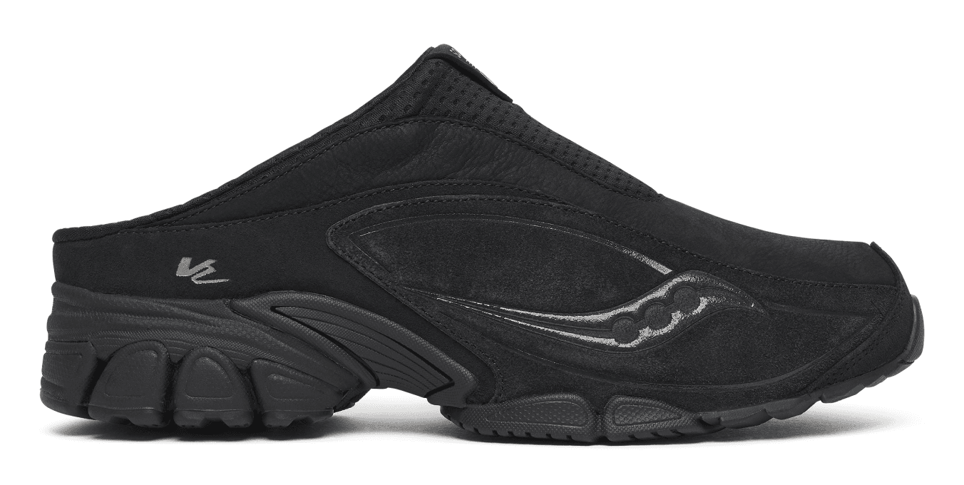 Saucony ProGrid V2 Mule worn as a slip-on, with the XT-600 rubber shank running through the midfoot