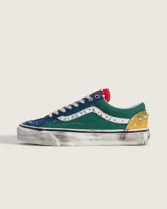 Vans Premium Old Skool 36 in Pearlized Yacht Club with green canvas, blue suede toe and a pearl studded Sidestripe