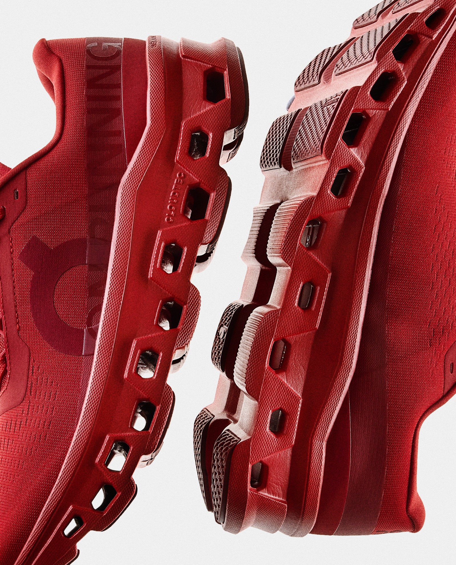 On Cloudmonster BB CloudTec midsole pods in tonal red